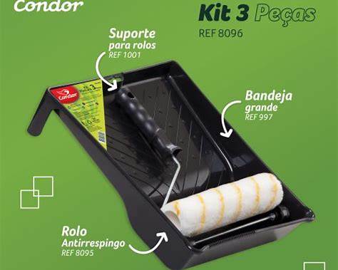 CONDOR - 8096 KIT P. PINTURA 3 PECAS BANDEJA+ROLO+SUPORTE